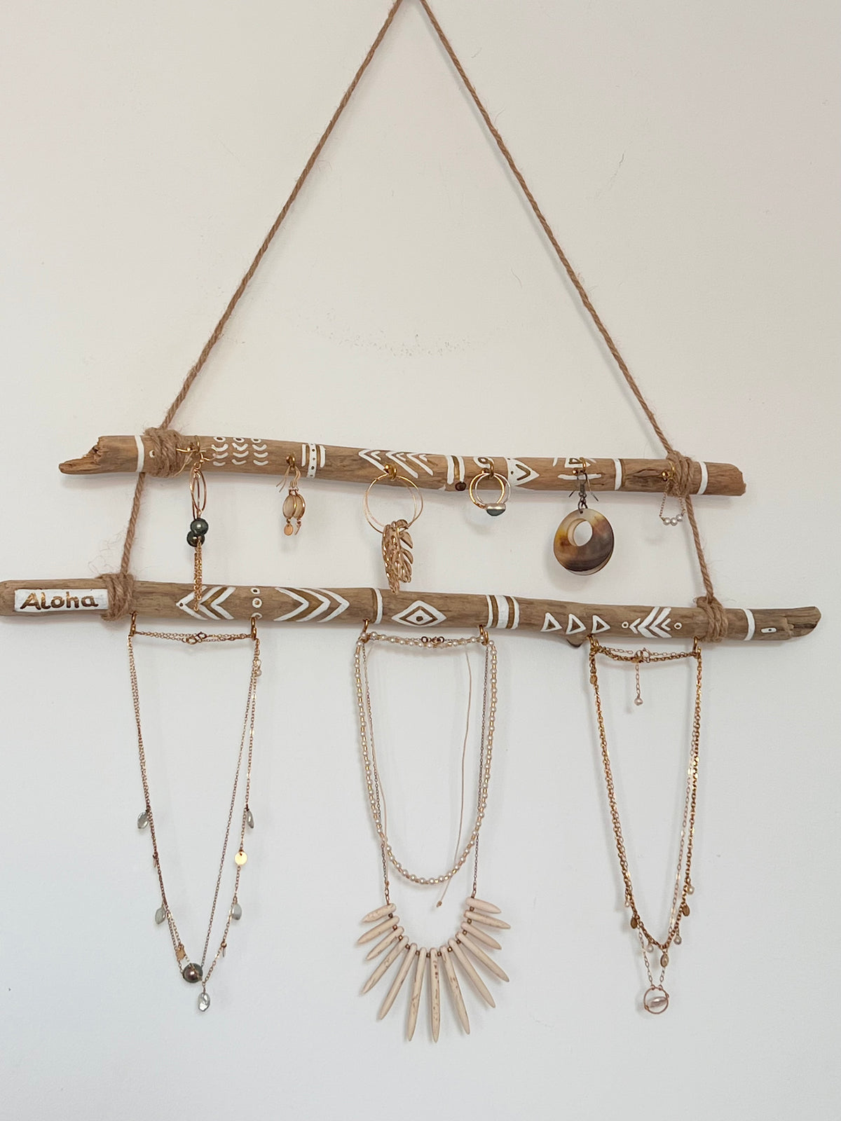 Porte-Bijoux en Bois Flotté (blanc & doré)