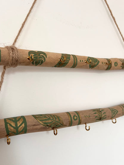 Porte-Bijoux en Bois Flotté (vert & doré)
