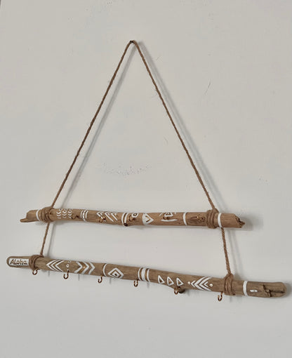 Porte-Bijoux en Bois Flotté (blanc & doré)