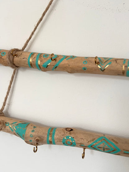 Porte-Bijoux en Bois Flotté (turquoise & blanc)