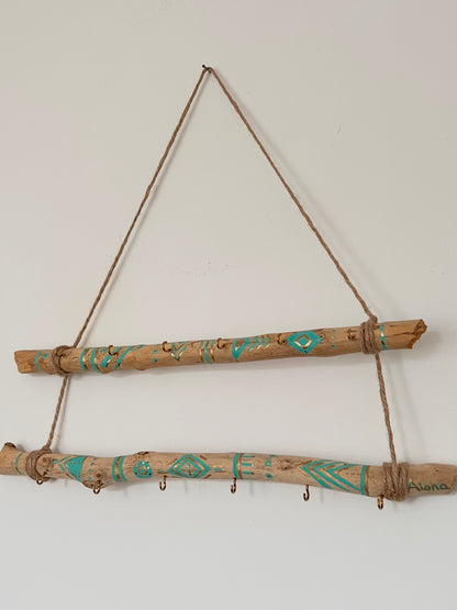Porte-Bijoux en Bois Flotté (turquoise & blanc)