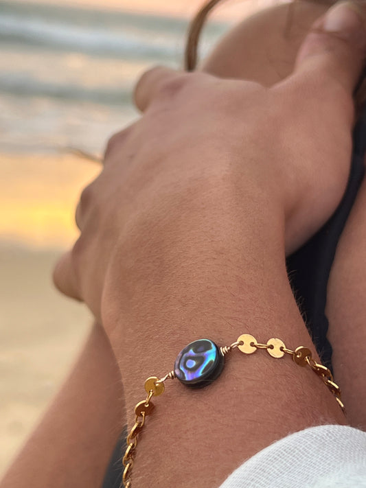 Bracelet "Ormoa" en Or Laminé et Nacre d’Ormeau