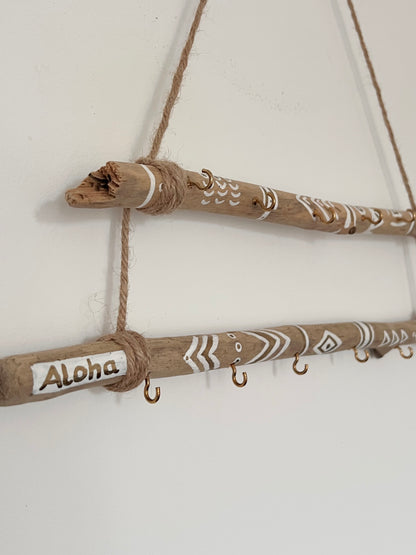 Porte-Bijoux en Bois Flotté (blanc & doré)