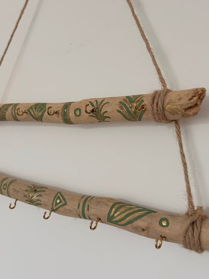 Porte-Bijoux en Bois Flotté (vert & doré)
