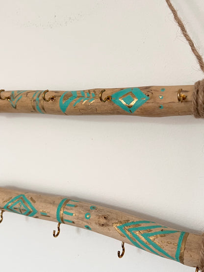 Porte-Bijoux en Bois Flotté (turquoise & blanc)