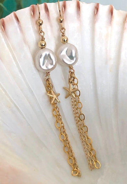 Boucles d'oreilles "Oceana" en Or Laminé 14K et perles d'eau douce