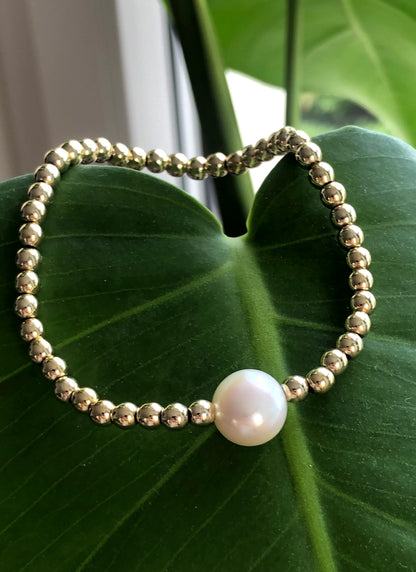 Bracelet "Alba" en Or laminé 14K et véritable perle d'eau douce