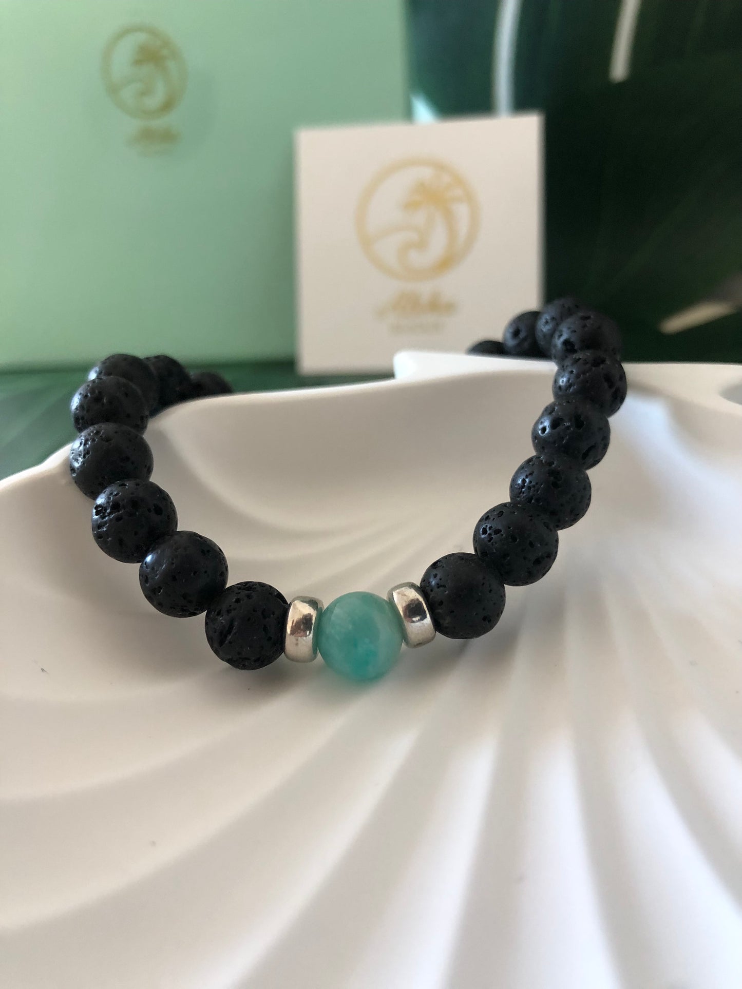 Bracelet Homme “Azura” en roche volcanique et Amazonite