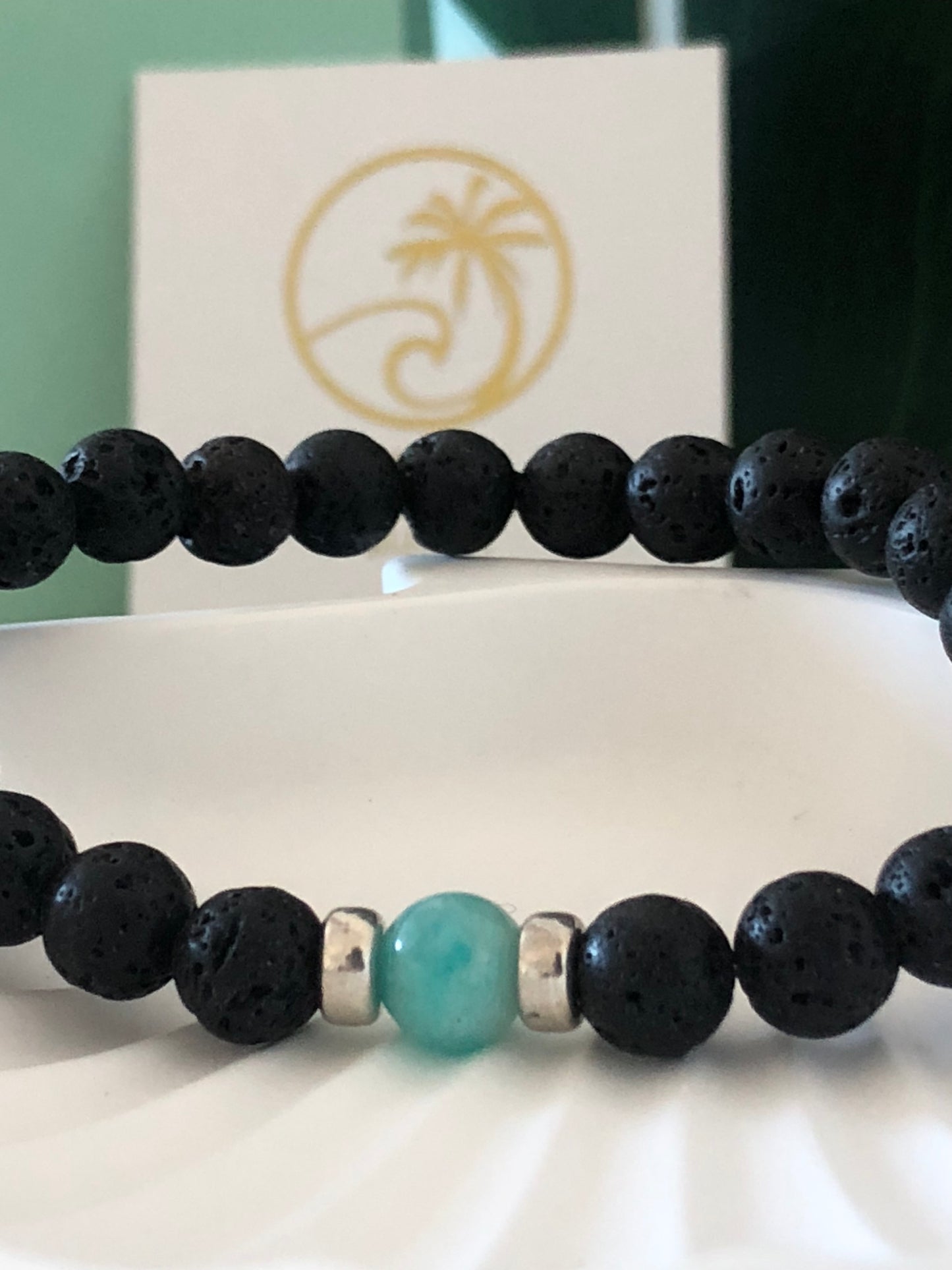 Bracelet Homme “Azura” en roche volcanique et Amazonite