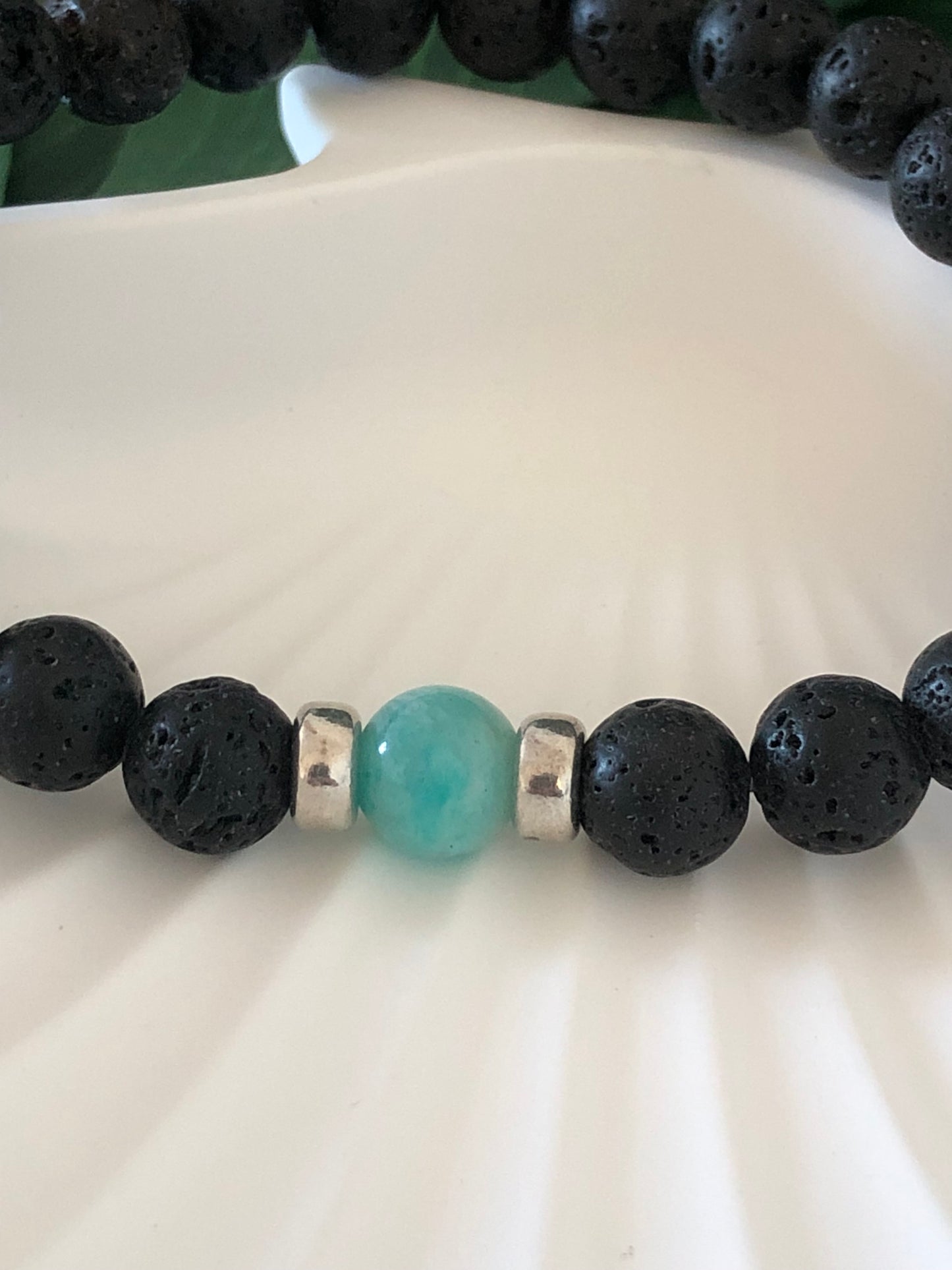 Bracelet Homme “Azura” en roche volcanique et Amazonite