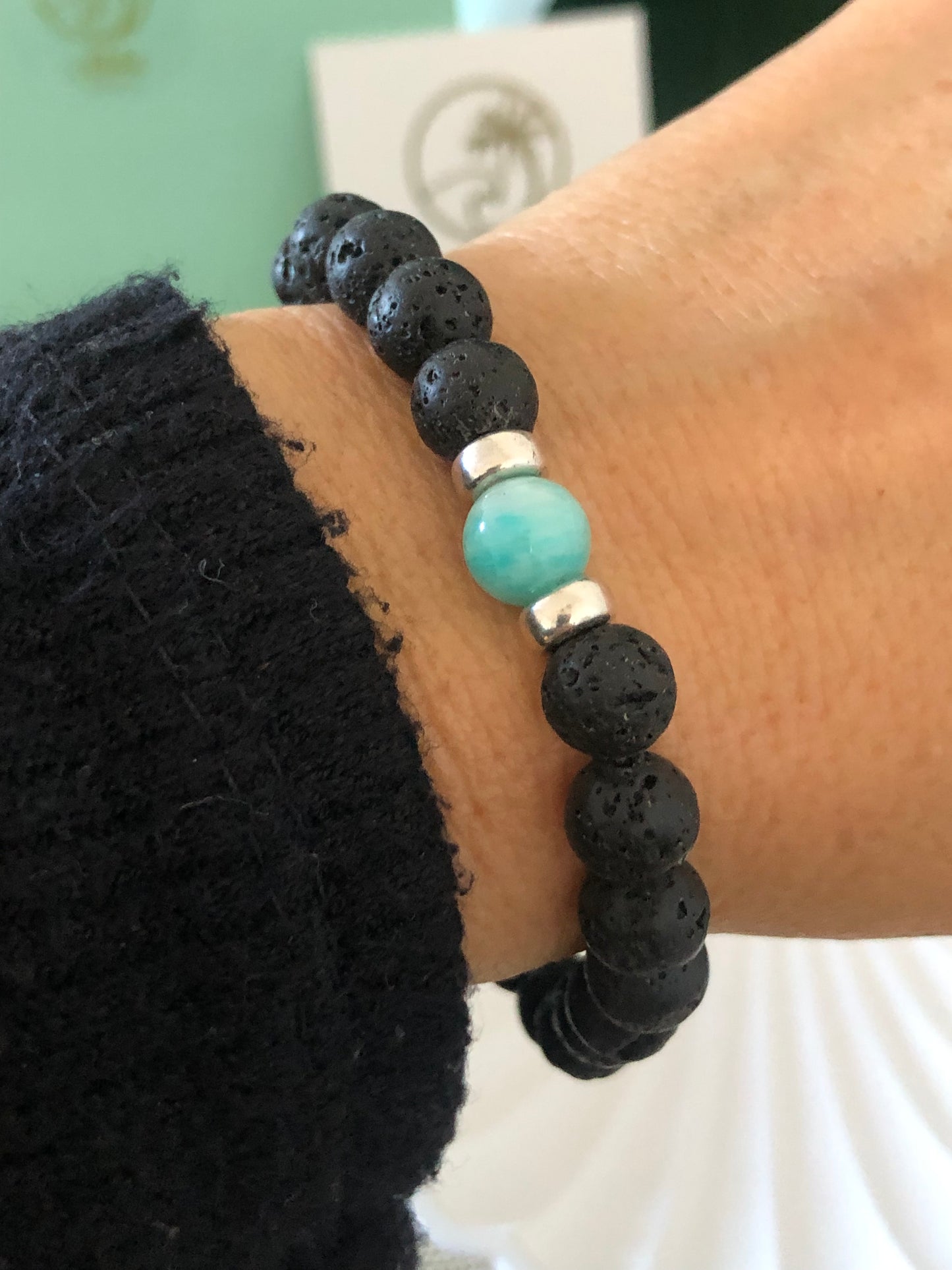 Bracelet Homme “Azura” en roche volcanique et Amazonite