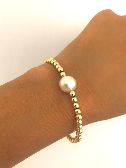 Bracelet "Alba" en Or laminé 14K et véritable perle d'eau douce